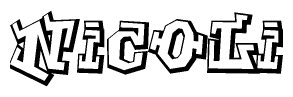 The image is a stylized representation of the letters Nicoli designed to mimic the look of graffiti text. The letters are bold and have a three-dimensional appearance, with emphasis on angles and shadowing effects.