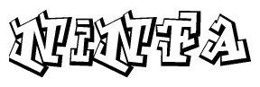 The image is a stylized representation of the letters Ninfa designed to mimic the look of graffiti text. The letters are bold and have a three-dimensional appearance, with emphasis on angles and shadowing effects.