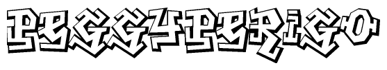The clipart image depicts the word Peggyperigo in a style reminiscent of graffiti. The letters are drawn in a bold, block-like script with sharp angles and a three-dimensional appearance.