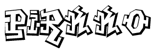 The image is a stylized representation of the letters Pirkko designed to mimic the look of graffiti text. The letters are bold and have a three-dimensional appearance, with emphasis on angles and shadowing effects.