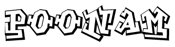 The clipart image depicts the word Poonam in a style reminiscent of graffiti. The letters are drawn in a bold, block-like script with sharp angles and a three-dimensional appearance.