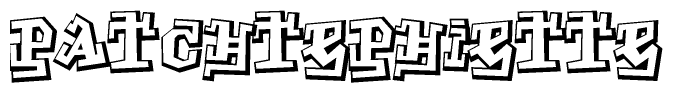The clipart image depicts the word Patchtephiette in a style reminiscent of graffiti. The letters are drawn in a bold, block-like script with sharp angles and a three-dimensional appearance.