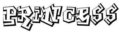 The clipart image depicts the word Princess in a style reminiscent of graffiti. The letters are drawn in a bold, block-like script with sharp angles and a three-dimensional appearance.