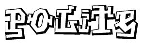 The clipart image depicts the word Polite in a style reminiscent of graffiti. The letters are drawn in a bold, block-like script with sharp angles and a three-dimensional appearance.