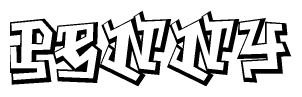 The image is a stylized representation of the letters Penny designed to mimic the look of graffiti text. The letters are bold and have a three-dimensional appearance, with emphasis on angles and shadowing effects.