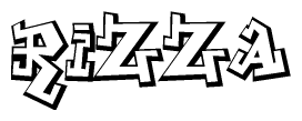 The image is a stylized representation of the letters Rizza designed to mimic the look of graffiti text. The letters are bold and have a three-dimensional appearance, with emphasis on angles and shadowing effects.