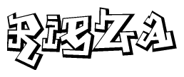 The clipart image depicts the word Rieza in a style reminiscent of graffiti. The letters are drawn in a bold, block-like script with sharp angles and a three-dimensional appearance.