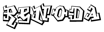 The image is a stylized representation of the letters Renoda designed to mimic the look of graffiti text. The letters are bold and have a three-dimensional appearance, with emphasis on angles and shadowing effects.