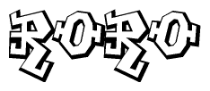 The image is a stylized representation of the letters Roro designed to mimic the look of graffiti text. The letters are bold and have a three-dimensional appearance, with emphasis on angles and shadowing effects.