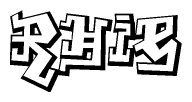 The clipart image depicts the word Rhie in a style reminiscent of graffiti. The letters are drawn in a bold, block-like script with sharp angles and a three-dimensional appearance.