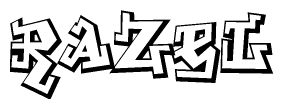 The clipart image depicts the word Razel in a style reminiscent of graffiti. The letters are drawn in a bold, block-like script with sharp angles and a three-dimensional appearance.