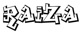 The clipart image depicts the word Raiza in a style reminiscent of graffiti. The letters are drawn in a bold, block-like script with sharp angles and a three-dimensional appearance.