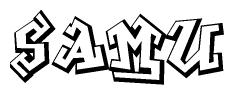 The clipart image depicts the word Samu in a style reminiscent of graffiti. The letters are drawn in a bold, block-like script with sharp angles and a three-dimensional appearance.