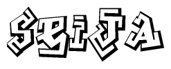 The clipart image depicts the word Seija in a style reminiscent of graffiti. The letters are drawn in a bold, block-like script with sharp angles and a three-dimensional appearance.
