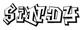 The image is a stylized representation of the letters Sindy designed to mimic the look of graffiti text. The letters are bold and have a three-dimensional appearance, with emphasis on angles and shadowing effects.
