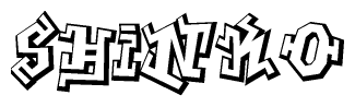 The clipart image depicts the word Shinko in a style reminiscent of graffiti. The letters are drawn in a bold, block-like script with sharp angles and a three-dimensional appearance.