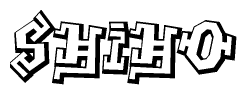The clipart image depicts the word Shiho in a style reminiscent of graffiti. The letters are drawn in a bold, block-like script with sharp angles and a three-dimensional appearance.