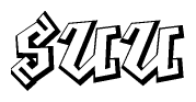 The clipart image depicts the word Suu in a style reminiscent of graffiti. The letters are drawn in a bold, block-like script with sharp angles and a three-dimensional appearance.