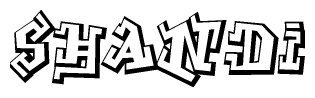 The image is a stylized representation of the letters Shandi designed to mimic the look of graffiti text. The letters are bold and have a three-dimensional appearance, with emphasis on angles and shadowing effects.