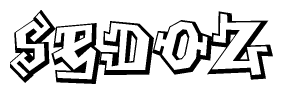 The clipart image depicts the word Sedoz in a style reminiscent of graffiti. The letters are drawn in a bold, block-like script with sharp angles and a three-dimensional appearance.