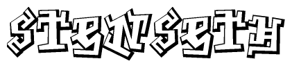 The image is a stylized representation of the letters Stenseth designed to mimic the look of graffiti text. The letters are bold and have a three-dimensional appearance, with emphasis on angles and shadowing effects.