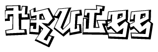 The clipart image depicts the word Trulee in a style reminiscent of graffiti. The letters are drawn in a bold, block-like script with sharp angles and a three-dimensional appearance.
