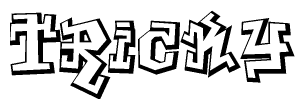 The clipart image depicts the word Tricky in a style reminiscent of graffiti. The letters are drawn in a bold, block-like script with sharp angles and a three-dimensional appearance.