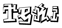 The clipart image depicts the word Teki in a style reminiscent of graffiti. The letters are drawn in a bold, block-like script with sharp angles and a three-dimensional appearance.