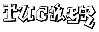 The image is a stylized representation of the letters Tucker designed to mimic the look of graffiti text. The letters are bold and have a three-dimensional appearance, with emphasis on angles and shadowing effects.