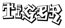 The clipart image depicts the word Tiger in a style reminiscent of graffiti. The letters are drawn in a bold, block-like script with sharp angles and a three-dimensional appearance.
