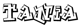 The image is a stylized representation of the letters Tania designed to mimic the look of graffiti text. The letters are bold and have a three-dimensional appearance, with emphasis on angles and shadowing effects.