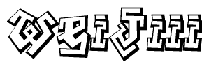 The clipart image depicts the word Weijiii in a style reminiscent of graffiti. The letters are drawn in a bold, block-like script with sharp angles and a three-dimensional appearance.
