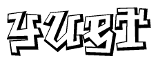 The clipart image depicts the word Yuet in a style reminiscent of graffiti. The letters are drawn in a bold, block-like script with sharp angles and a three-dimensional appearance.
