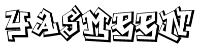 The clipart image depicts the word Yasmeen in a style reminiscent of graffiti. The letters are drawn in a bold, block-like script with sharp angles and a three-dimensional appearance.