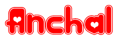 The image is a clipart featuring the word Anchal written in a stylized font with a heart shape replacing inserted into the center of each letter. The color scheme of the text and hearts is red with a light outline.