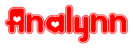 The image is a clipart featuring the word Analynn written in a stylized font with a heart shape replacing inserted into the center of each letter. The color scheme of the text and hearts is red with a light outline.