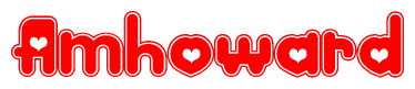The image is a clipart featuring the word Amhoward written in a stylized font with a heart shape replacing inserted into the center of each letter. The color scheme of the text and hearts is red with a light outline.
