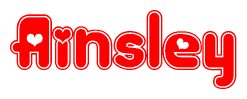 The image displays the word Ainsley written in a stylized red font with hearts inside the letters.