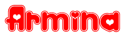 The image displays the word Armina written in a stylized red font with hearts inside the letters.