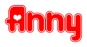 The image is a clipart featuring the word Anny written in a stylized font with a heart shape replacing inserted into the center of each letter. The color scheme of the text and hearts is red with a light outline.