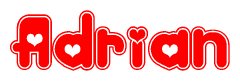 The image displays the word Adrian written in a stylized red font with hearts inside the letters.