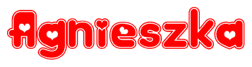 The image is a clipart featuring the word Agnieszka written in a stylized font with a heart shape replacing inserted into the center of each letter. The color scheme of the text and hearts is red with a light outline.