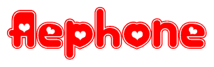 The image is a clipart featuring the word Aephone written in a stylized font with a heart shape replacing inserted into the center of each letter. The color scheme of the text and hearts is red with a light outline.