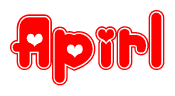 The image displays the word Apirl written in a stylized red font with hearts inside the letters.