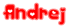 Red and White Andrej Word with Heart Design
