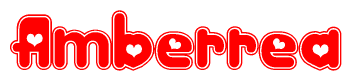 The image is a clipart featuring the word Amberrea written in a stylized font with a heart shape replacing inserted into the center of each letter. The color scheme of the text and hearts is red with a light outline.