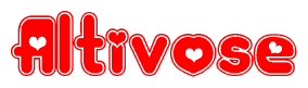 The image displays the word Altivose written in a stylized red font with hearts inside the letters.