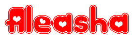 The image is a clipart featuring the word Aleasha written in a stylized font with a heart shape replacing inserted into the center of each letter. The color scheme of the text and hearts is red with a light outline.