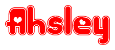 The image is a clipart featuring the word Ahsley written in a stylized font with a heart shape replacing inserted into the center of each letter. The color scheme of the text and hearts is red with a light outline.