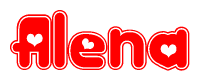 The image displays the word Alena written in a stylized red font with hearts inside the letters.